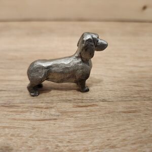 Vtg Cast Pewter Dachshund Weiner Dog Paper Weight Doll House Rustic Americana